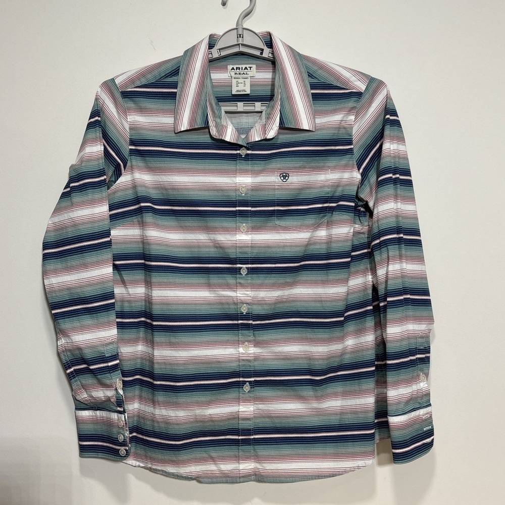 Ariat Shirt Striped Fitted Real Kirby Stretch Long Sleeve Button Up Womens XL